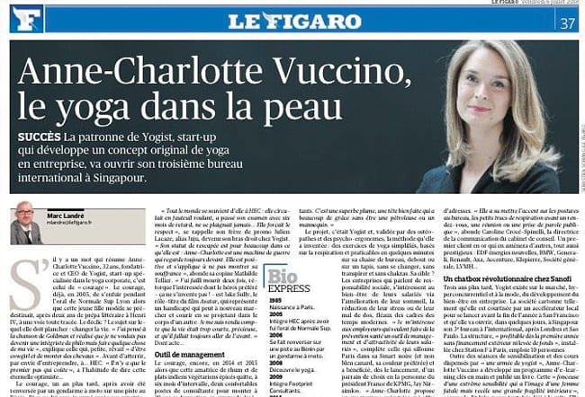 Anne-Charlotte Vuccino et Yogist dans le Figaro